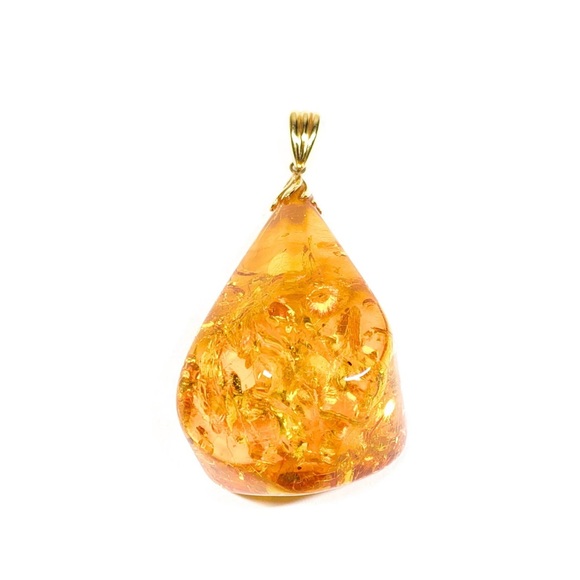 18k Solid yellow gold Amber pendant - Picture 1 of 9